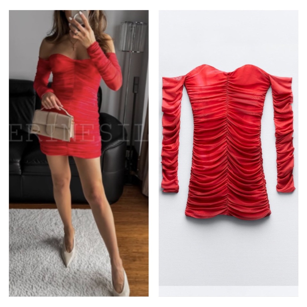 NWT Zara ruched tulle corset style dress